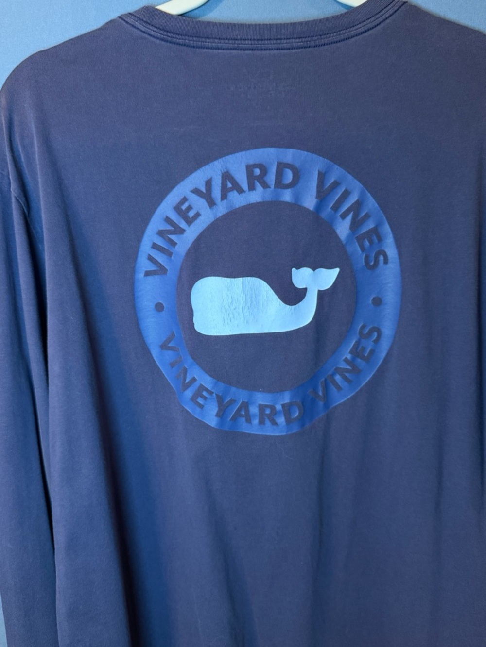 Vineyard Vines Navy Long Sleeve Tee with Light Blue Whale Logo